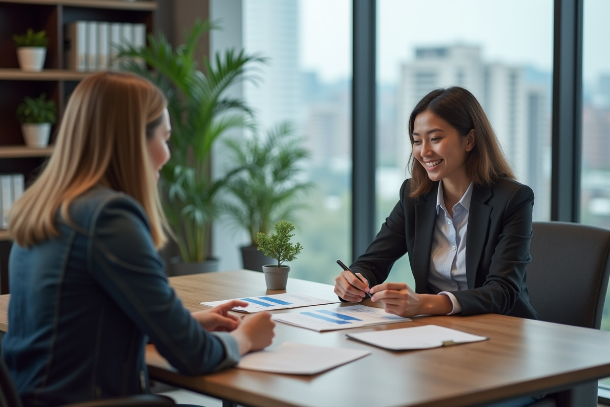 Femme discutant de l assurance auto avec un agent