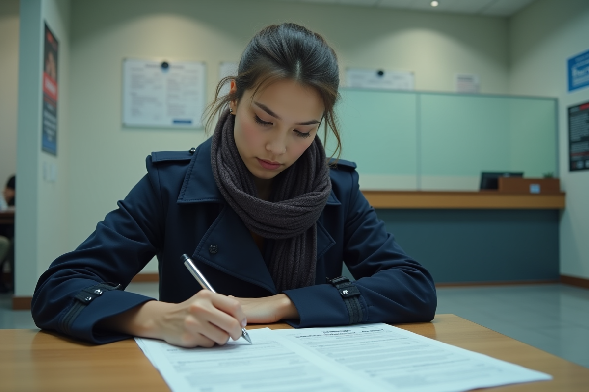 Jeune femme remplissant un formulaire dans un bureau municipal