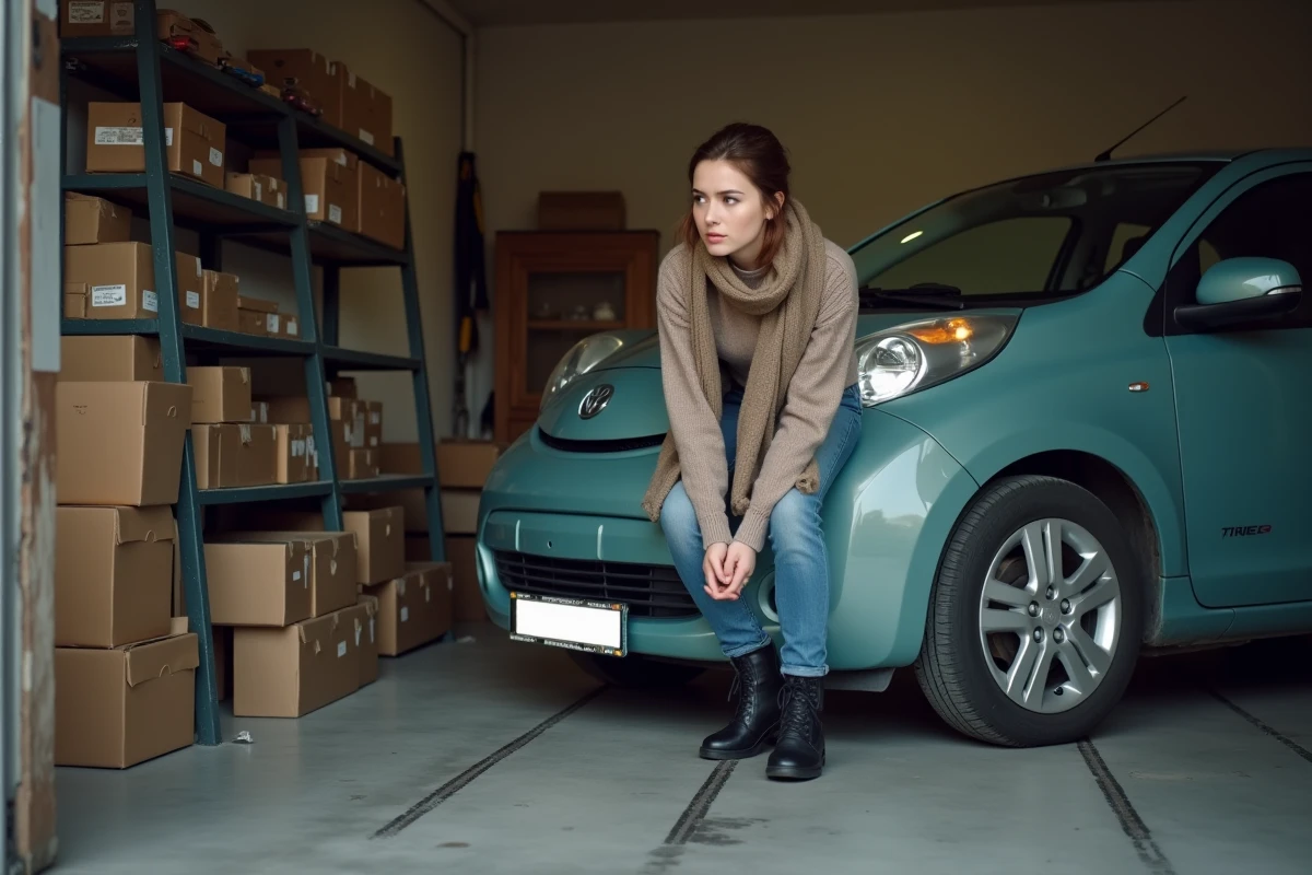 Jeune femme retirant la plaque d