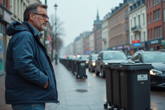 Homme regardant la circulation polluante à Bruxelles