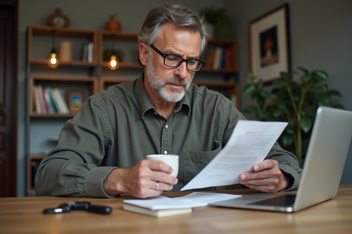Homme lisant une lettre dans son appartement français