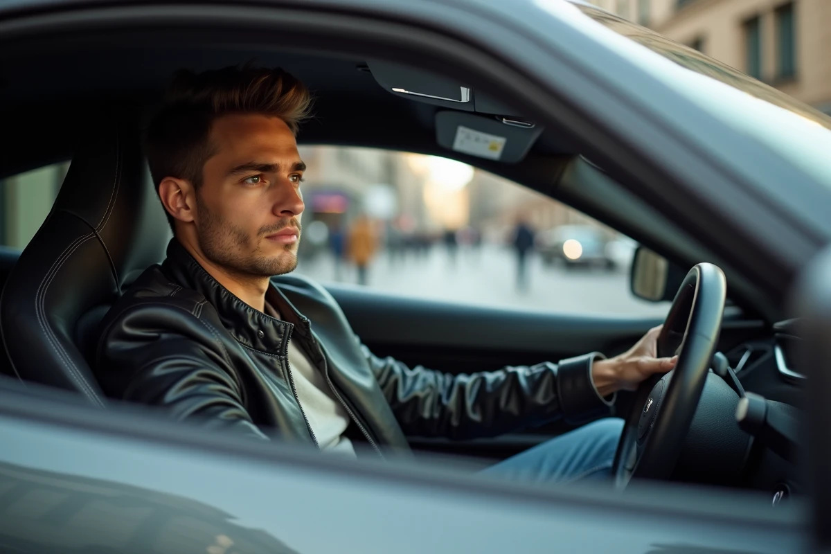 Jeune homme au volant d