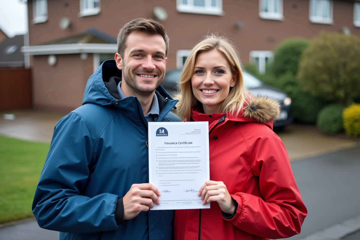 Jeune couple souriant tenant leur certificat d